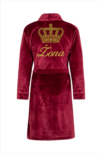 Żona + Korona Szlafrok damski polarowy ByShelly - bordowy/złoty