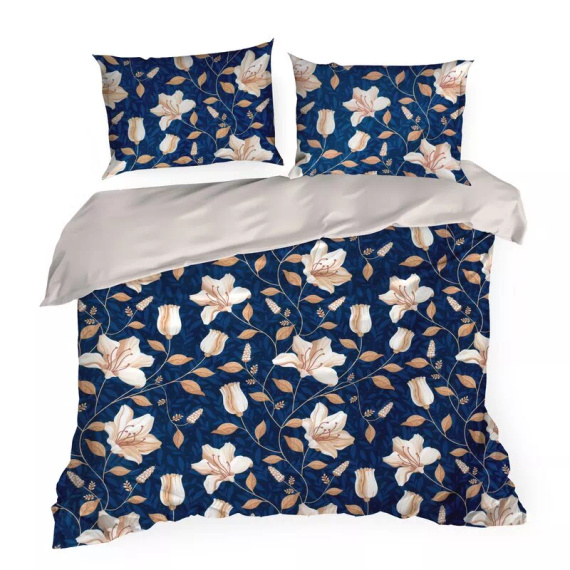 Nika 48 pościel satynowa kwiaty Eurofirany granatowy