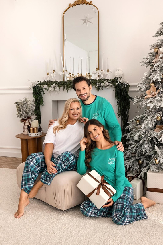 Piżama męska Regina 507 zielony – bawełniana, długa, koszulka z nadrukiem i spodnie w kratę