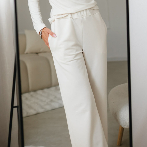 Eevi for Women Spodnie Dresowe Damskie ecru – Luźne, Bawełna + Modal, Komfortowe