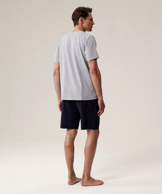 Piżama męska NMP-395 –szaro granatowa bawełna, krótki rękaw, lekka i wygodna na lato