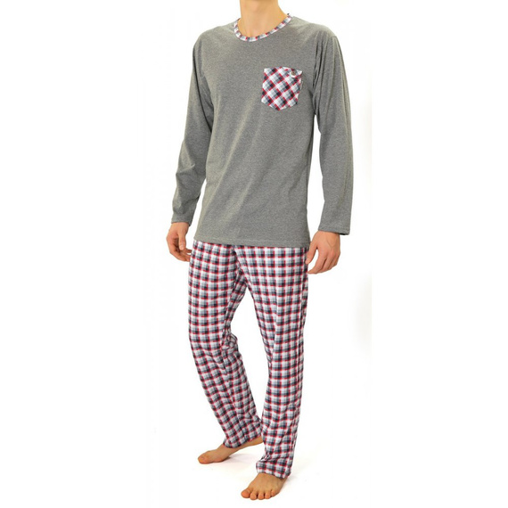04 Piżama Męska długi rękaw i spodnie Sesto Senso - bordowy