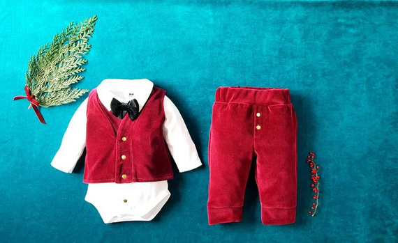 430W Little Gentleman Welurowa kamizelka dla chłopca Marija - bordo