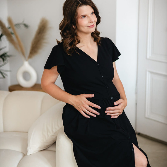 Linda Koszula ciążowa rozpinana Eevi czarna – do karmienia, elastyczna, oddychająca, polska jakość
