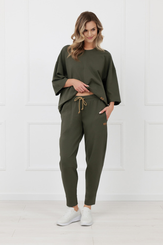 Bluza Kaori Italian Fashion 3/4 rękaw bawełna elastan- ciemny oliwkowy