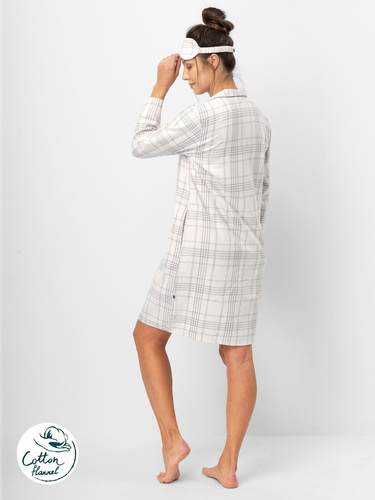 Koszula damska Key LND 401 jasny róż– flanela bawełniana, długi rękaw, guziki