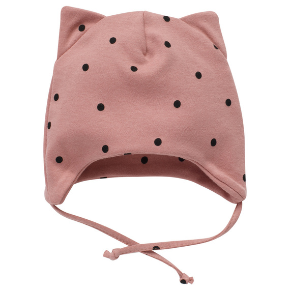 Tres Bien Wiązana Czapka z uszkami Pinokio - róż groszki 