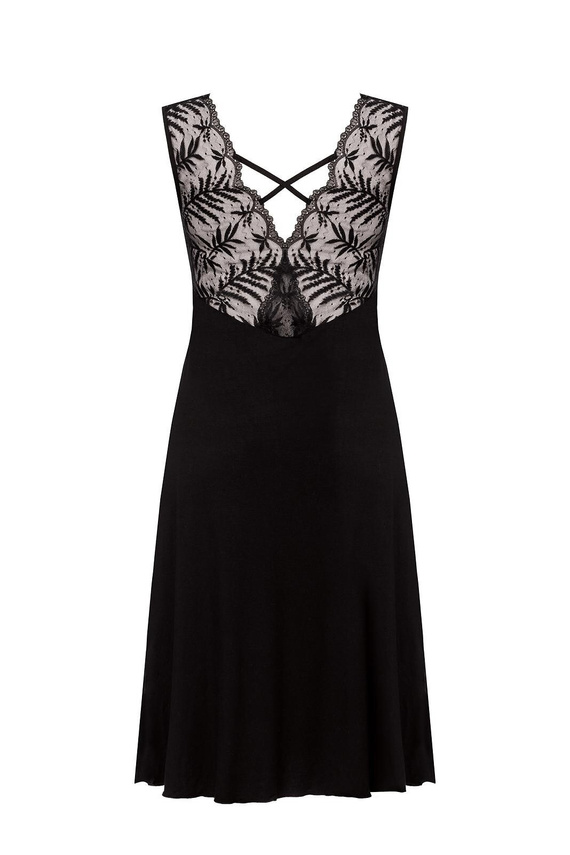 Koszula nocna Petra KM29 Mefemi by Nipplex  czarna– wiskoza, koronka, długość do łydki 