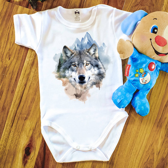 "Wilki" Body krótki rękaw Moocha biały