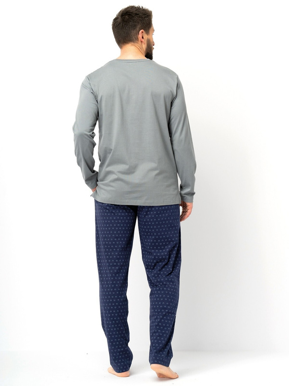 Piżama męska Key MNS 612 zielono granatowa– bawełna, długi rękaw, klasyczny kró