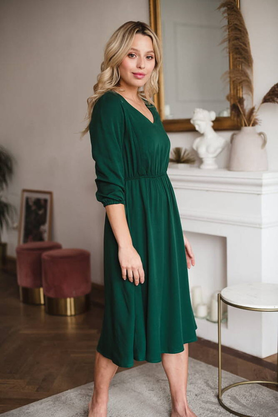 Lovely Dress Midi rękaw 3/4 sukienka ciążowa i do karmienia Milk&Love butelkowa zieleń