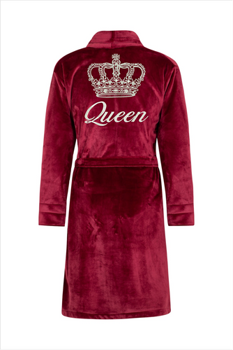 Queen + Korona Szlafrok damski polarowy ByShelly - bordowy/srebrny