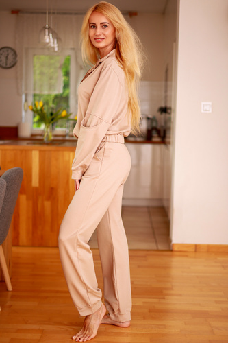 Fogo dres damski z bawełny z kieszeniami - Mirale - polska produkcja - beżowy