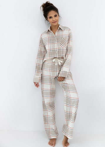 Adalyn Piżama damska Sensis – bawełniana flanela w kratkę, zapinana na guziki