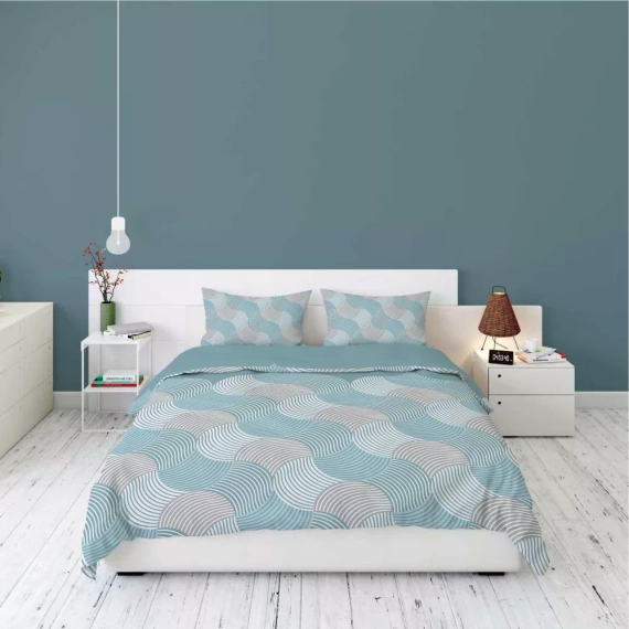 5631 A Pościel flanelowa Pastel Flowers Detexpol turkusowo-szare fale geometryczne– ciepła, miękka i elegancka