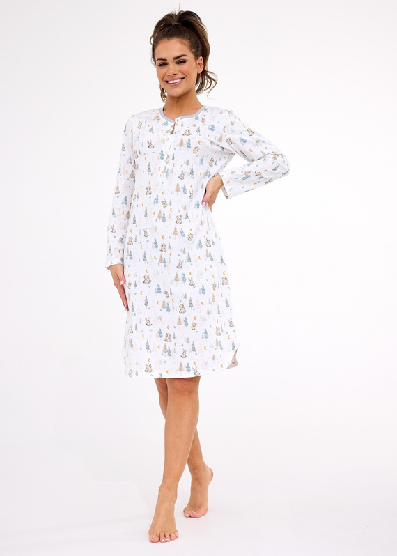 Koszula nocna damska 777/436 Cornette Fox 3 ecru– bawełna, zatrzaski, wygodny krój