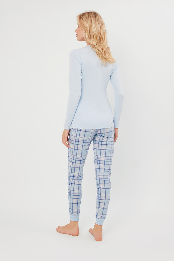 Katrin Piżama Damska długi rękaw, długie spodnie Italian Fashion - niebieski/druk