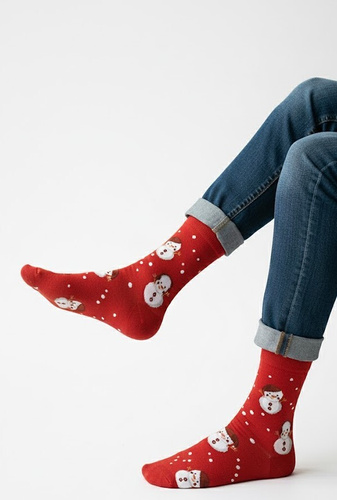 Art.136 Skarpety świąteczne męskie Steven czerwony 163 – wzory bożonarodzeniowe, bawełna