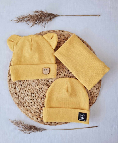 2415P Bandito boy Czapka z uszkami prążek podwójna Marija - musztardowy
