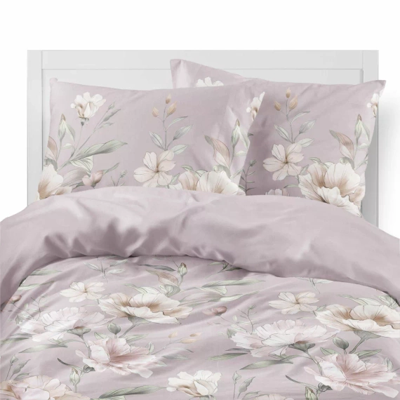5636 B Pościel flanelowa Pastel Flowers Detexpol liliowa w kwiaty pudrowo-różowe– ciepła, miękka i elegancka