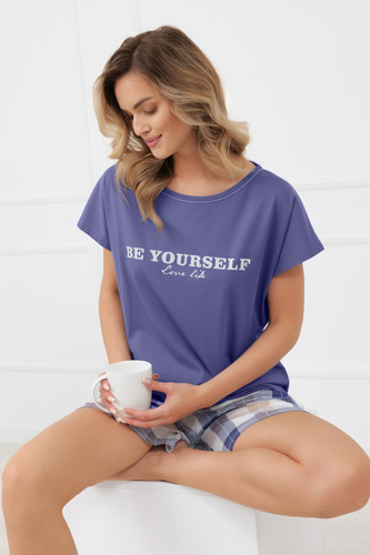 Piżama damska Rima Italian Fashion 100% bawełna krótki rękaw szorty-jeansowa