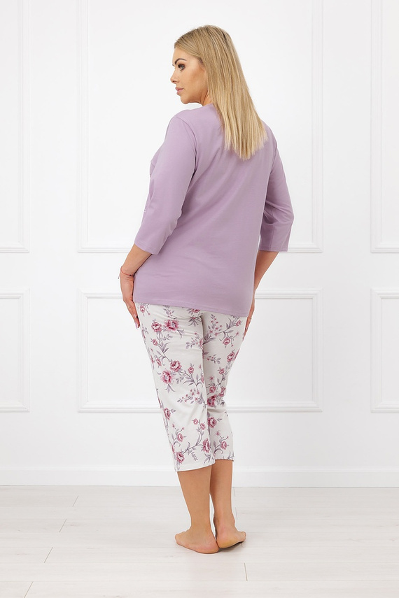 Italian Fashion Karilla Piżama damska 100% bawełna 3/4 kwiaty wrzos