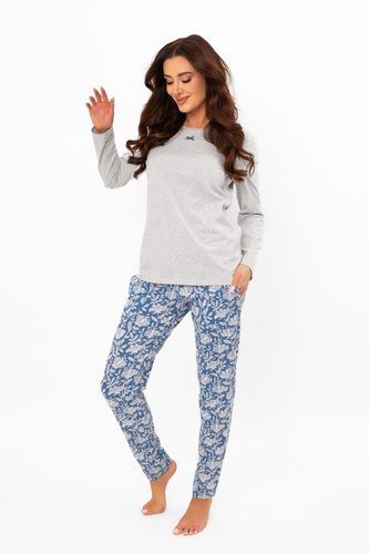 Piżama damska Boma – długi rękaw, długie spodnie, bawełna Italian Fashion - melanż/druk 