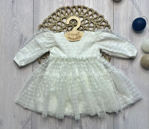 Sukienka Dziewczęca Mamatti SZ354 Bawełniana z Tiulem Długi Rękaw- ecru