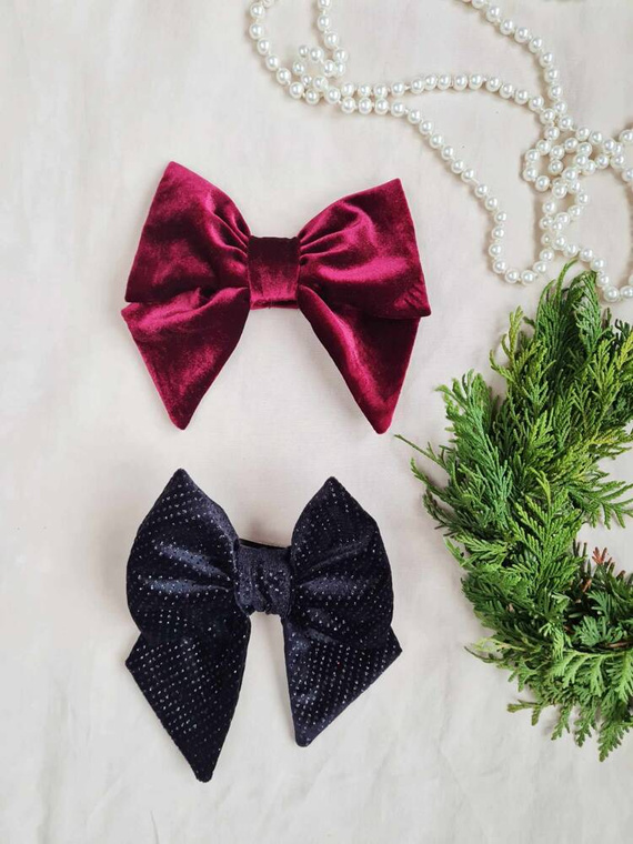 KB16 Welurowa kokarda do włosów z automatyczną klamrą Marija - bordowy