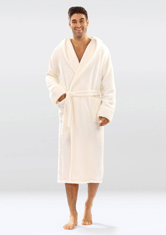 130 Podomka Szlafrok męski z kapturem Dkaren - ecru