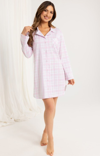 168 Koszula damska Regina różowa  – bawełna 100%, długi rękaw, krata