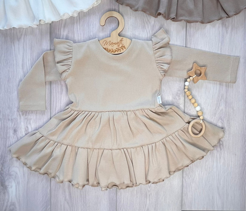 SP512 Mamatti sukienka z motylkami, bawełna 97% elastan 3%, beż