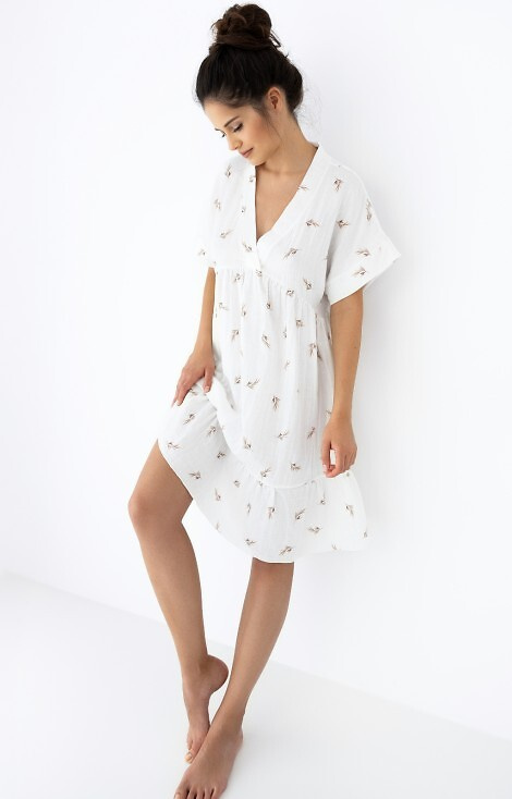 Nastia koszula nocna muślinowa Sensis - ecru