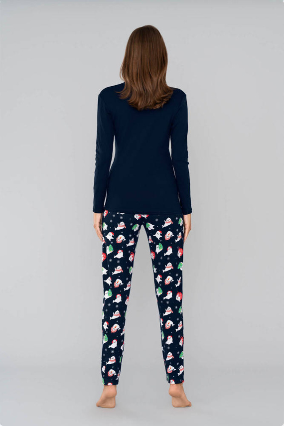 Kasjana Piżama Damska długi rękaw i spodnie talian Fashion- czerwony/druk czerwony 