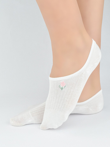 Baleriny damskie Noviti ST097 bawełniane prążkowane ozdobny haft mix kolor