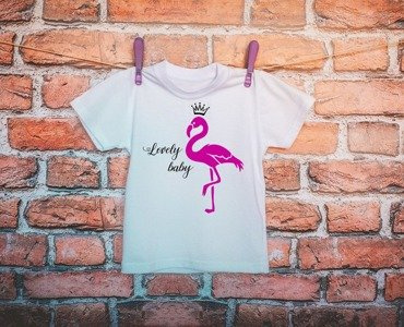 Koszulka dziecięca krótki rękaw "Flaming z koroną Lovely baby" Moocha biały