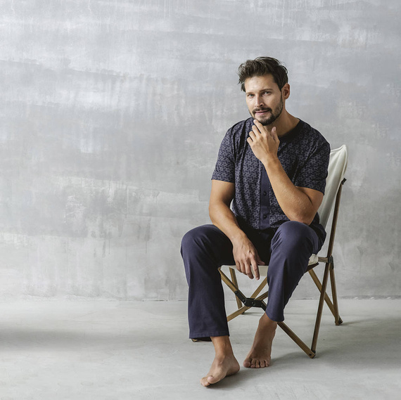 Ricardo Piżama Męska krótki rękaw, długie spodnie Italian Fashion - granatowy