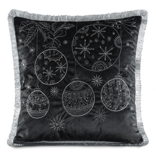 Chp 115 Poszewka świąteczna bombki Eurofirany czarny/srebrny