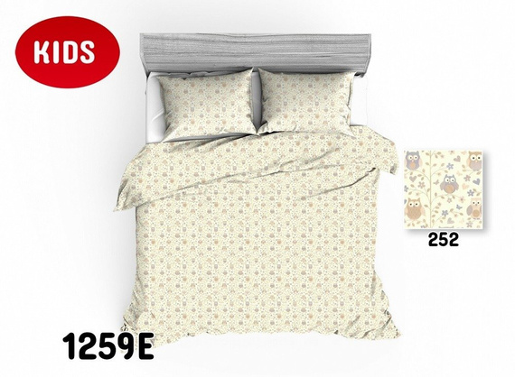 Pościel bawełniana 1412E kwiatki sowy miętowy