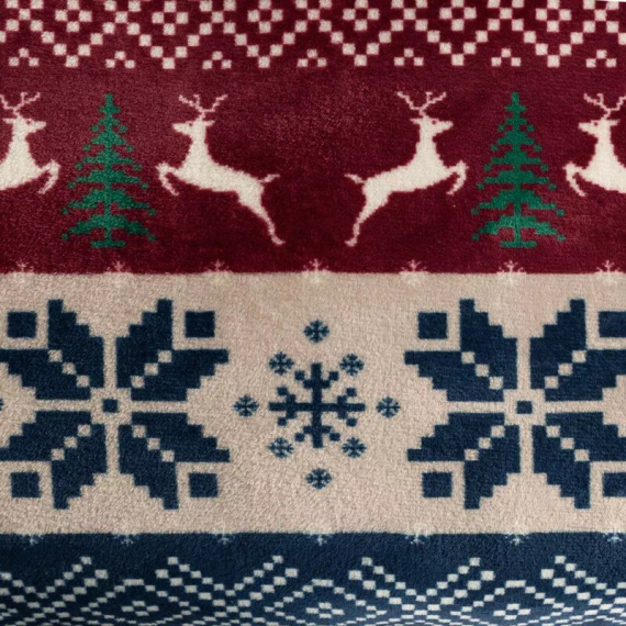 Koc świąteczny Eurofirany granatowy czerwony ze skandynawskim wzorem – miękka narzuta z mikrofibry, 240 g/m²