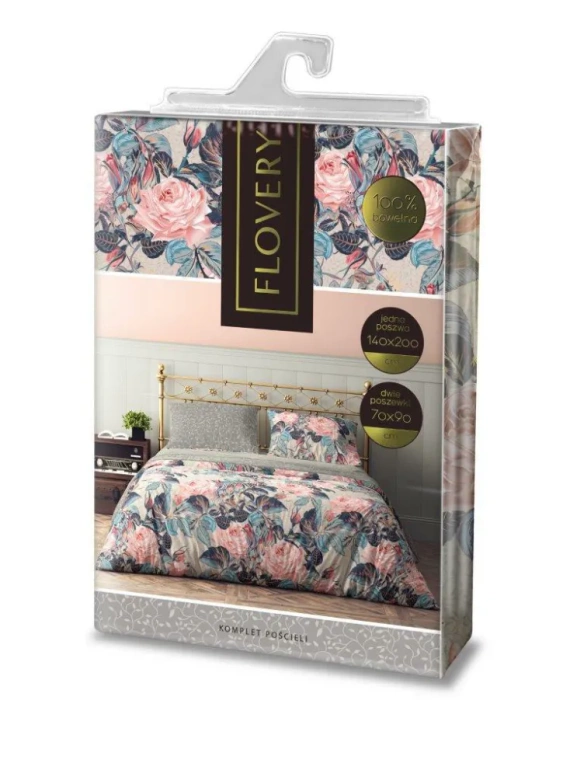 Flovery 001 Pościel bawełniana kwiaty Faro szary