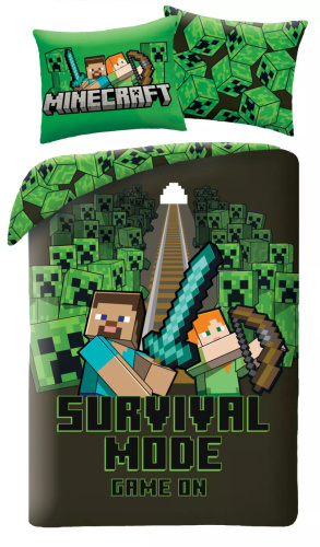 Pościel Halantex Minecraft 140x200 zielono-czarna z poszewką 70x90