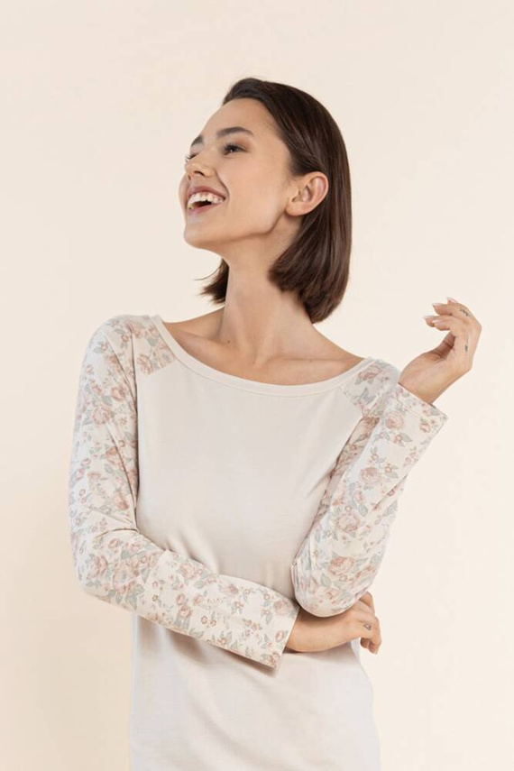 36 Koszula damska basic Bonamera beżowy kwiaty