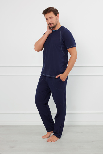 Salomon Piżama Męska krótki rękaw, długie spodnie Italian Fashion - granatowy/niebieski