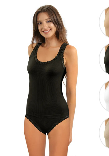 Podkoszulka damska Sesto Senso 6109 koronka bezszwowa dopasowana czarna 
