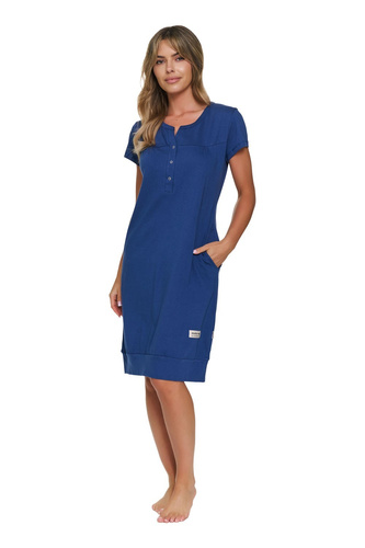 Koszula Nocna Doctor Nap 4348 do Karmienia 100% Bawełna Ciążowa Indigo