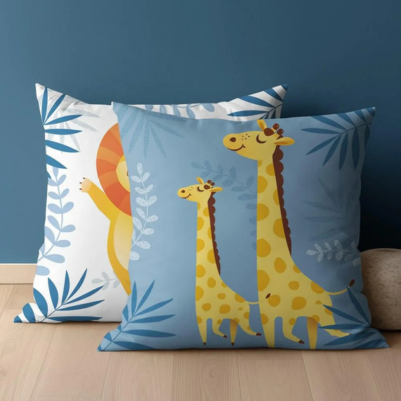 PSBA 20A Mayamoo 26 Poszewka bawełniana Dwustronna Żyrafy Lew Detexpol niebieski