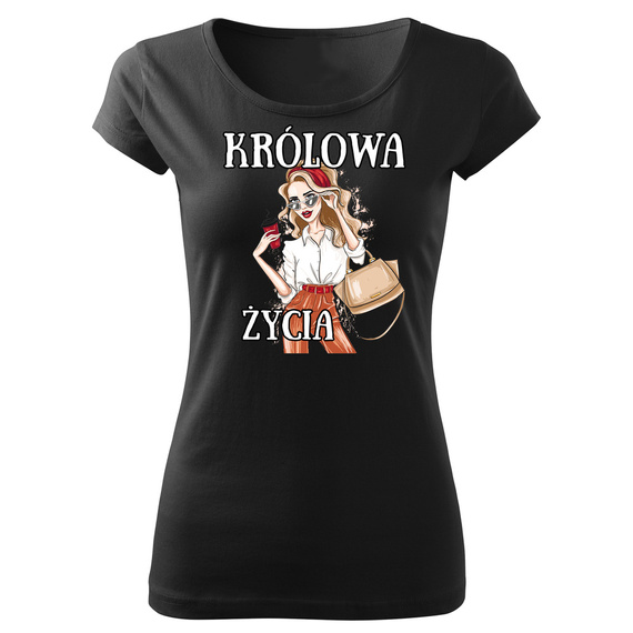 "KRÓLOWA ŻYCIA" koszulka damska Moocha czarny