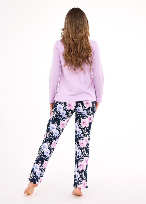 Natalie 145/462 Piżama damska Cornette  wrzosowy– bawełna, długi rękaw, styl i wygoda na co dzień