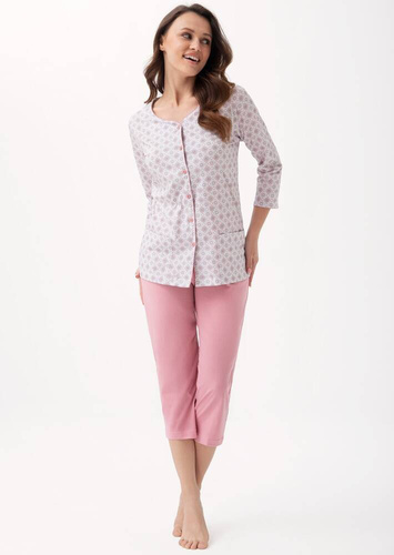 668 Piżama damska rozpinana Luna - ecru-różowy